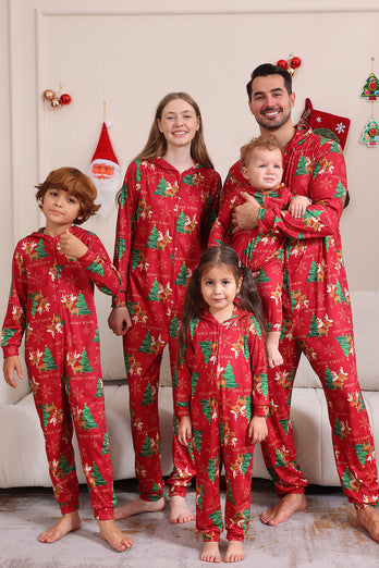 Red Christmas Tree Print Matching Christmas One-Piece Pajamas