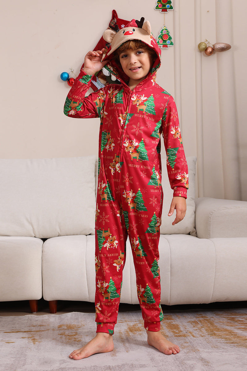 Load image into Gallery viewer, Red Christmas Tree Print Matching Christmas One-Piece Pajamas