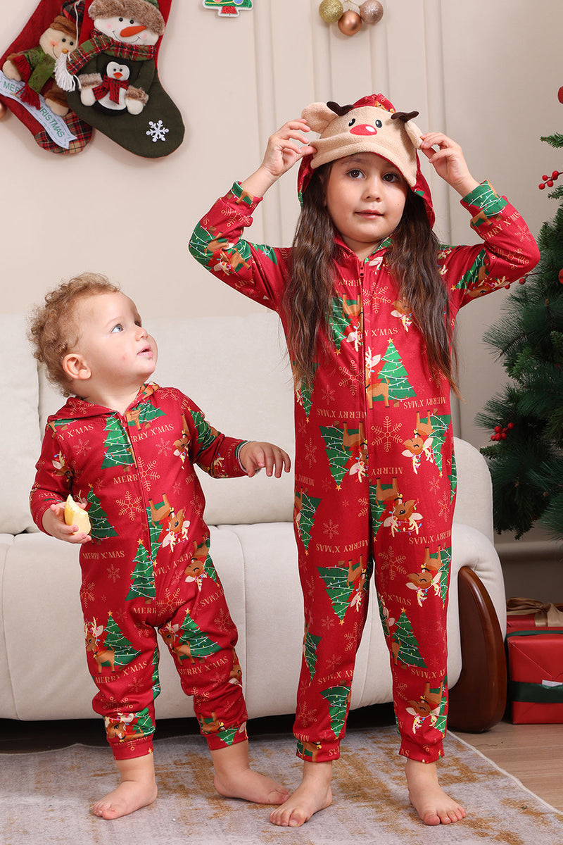 Load image into Gallery viewer, Red Christmas Tree Print Matching Christmas One-Piece Pajamas