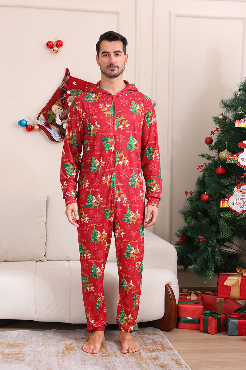 Load image into Gallery viewer, Red Christmas Tree Print Matching Christmas One-Piece Pajamas