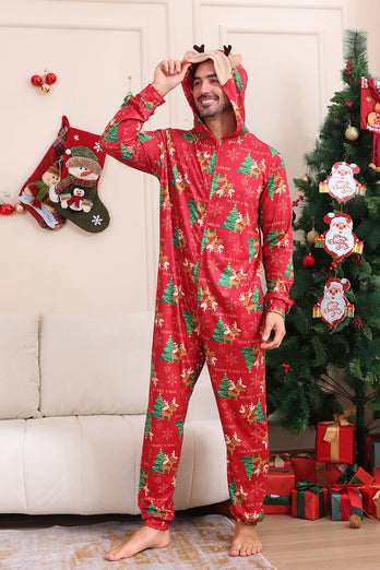 Red Christmas Tree Print Matching Christmas One-Piece Pajamas