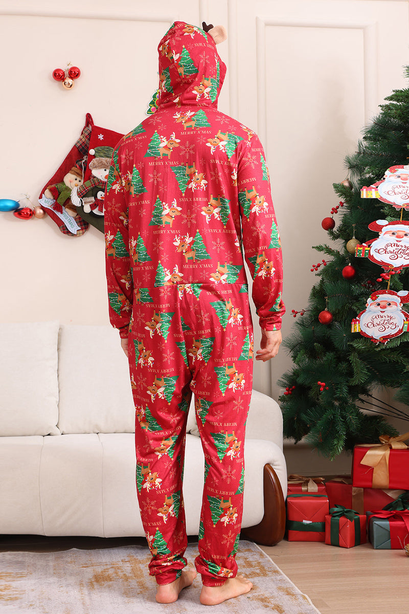 Load image into Gallery viewer, Red Christmas Tree Print Matching Christmas One-Piece Pajamas