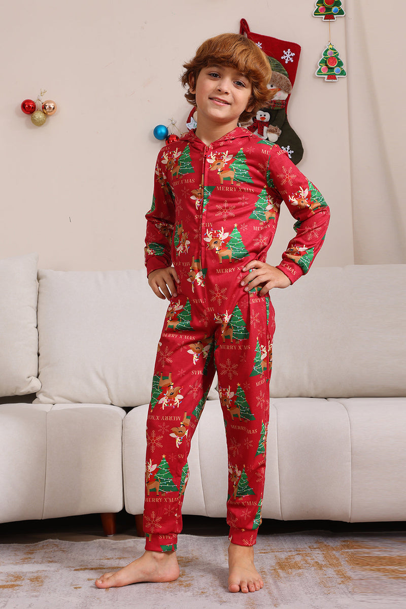 Load image into Gallery viewer, Red Christmas Tree Print Matching Christmas One-Piece Pajamas