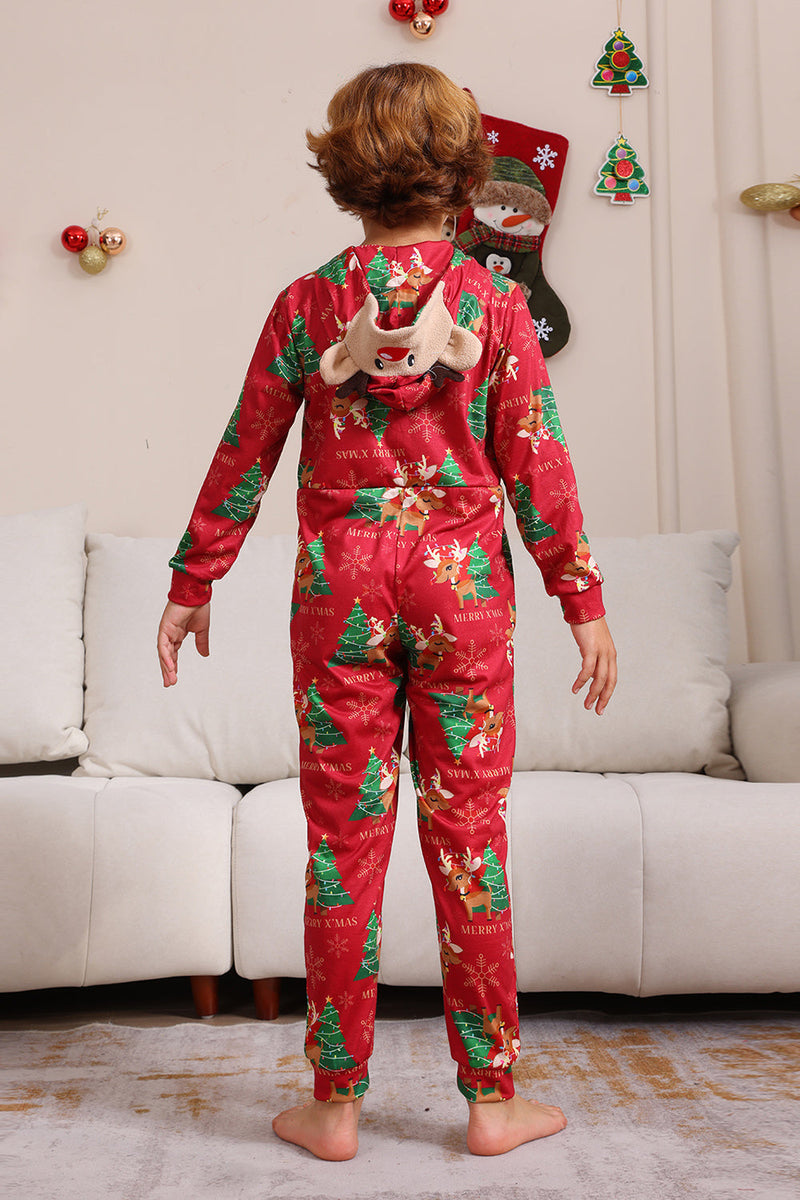 Load image into Gallery viewer, Red Christmas Tree Print Matching Christmas One-Piece Pajamas