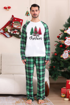 Green and White Merry Christmas Family Pajama Sets