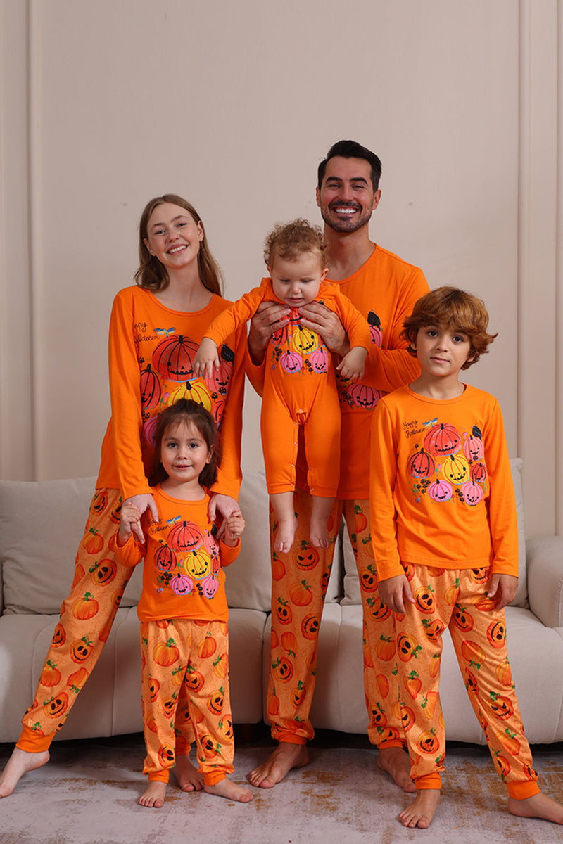 Load image into Gallery viewer, Halloween Orange Pumpkin Family Pajama Set