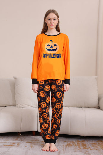 Orange Halloween Long Sleeve Family Matching Pajama Set