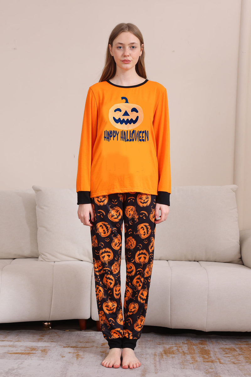 Load image into Gallery viewer, Orange Halloween Long Sleeve Family Matching Pajama Set