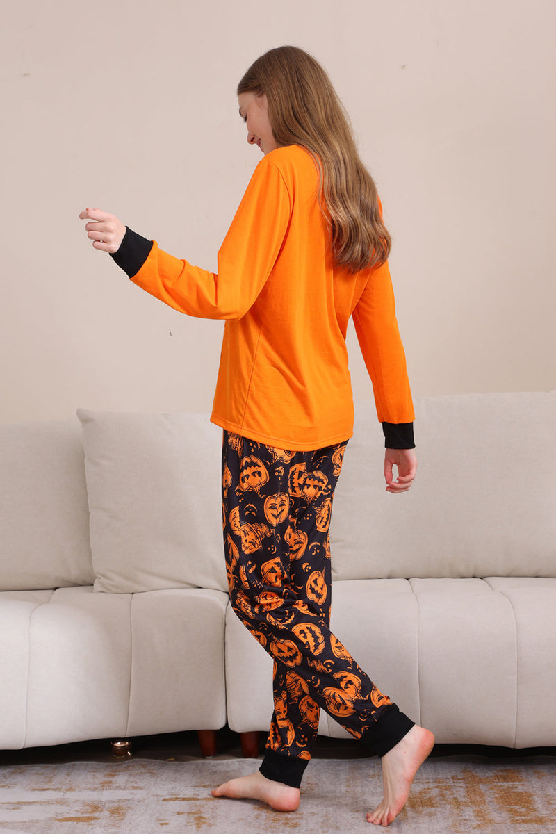 Load image into Gallery viewer, Orange Halloween Long Sleeve Family Matching Pajama Set