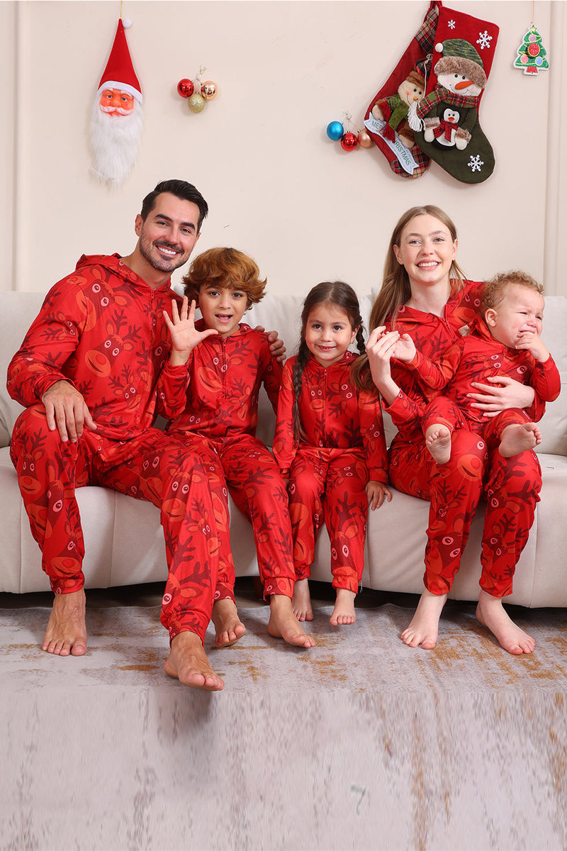 Load image into Gallery viewer, Red Patterned Hooded Family Pajama Set