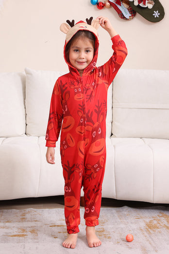 Red Patterned Hooded Family Pajama Set