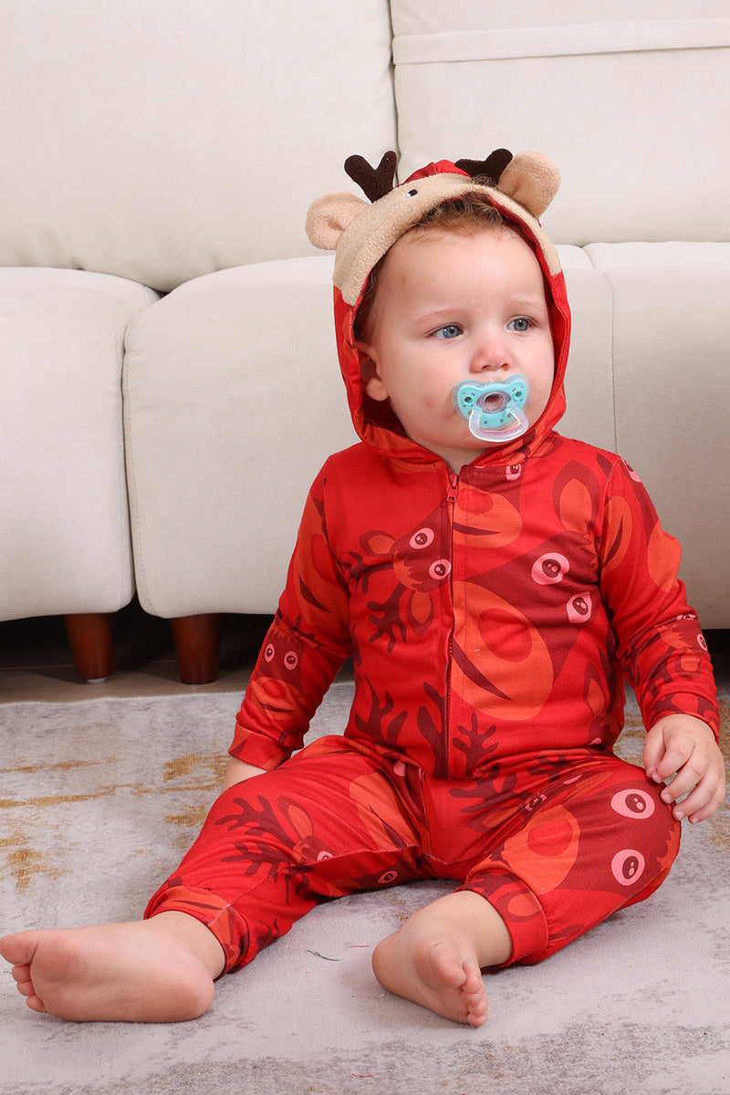 Load image into Gallery viewer, Red Patterned Hooded Family Pajama Set