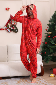 Red Patterned Hooded Family Pajama Set