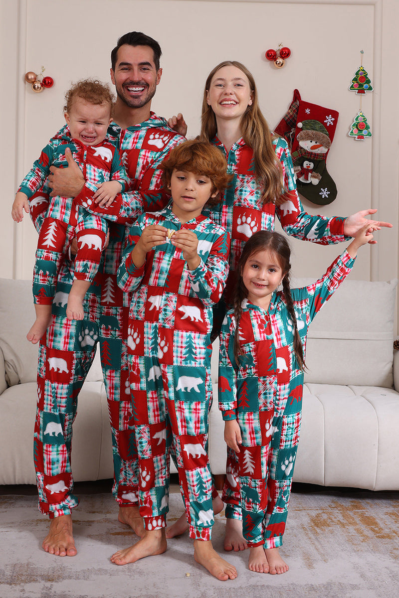 Load image into Gallery viewer, Red and Green Colorblock Christmas Hooded Family Pajama Set