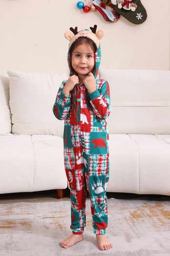 Red and Green Colorblock Christmas Hooded Family Pajama Set