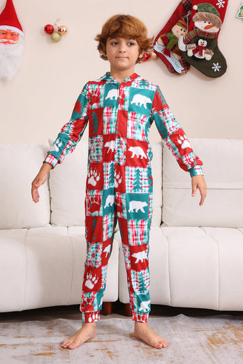 Red and Green Colorblock Christmas Hooded Family Pajama Set