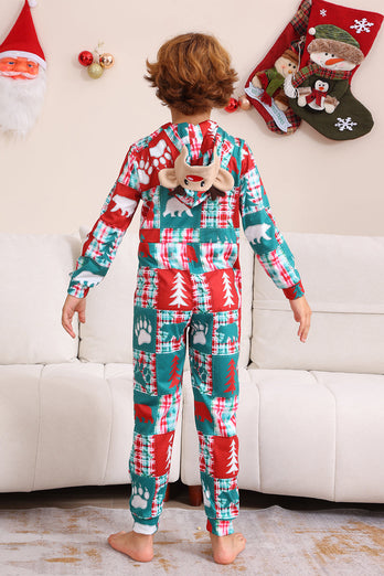 Red and Green Colorblock Christmas Hooded Family Pajama Set