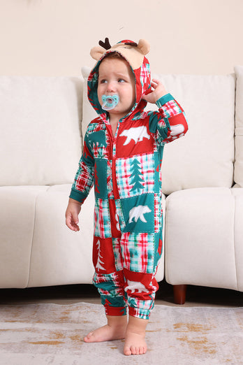 Red and Green Colorblock Christmas Hooded Family Pajama Set