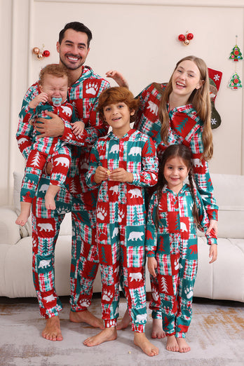 Red and Green Colorblock Christmas Hooded Family Pajama Set