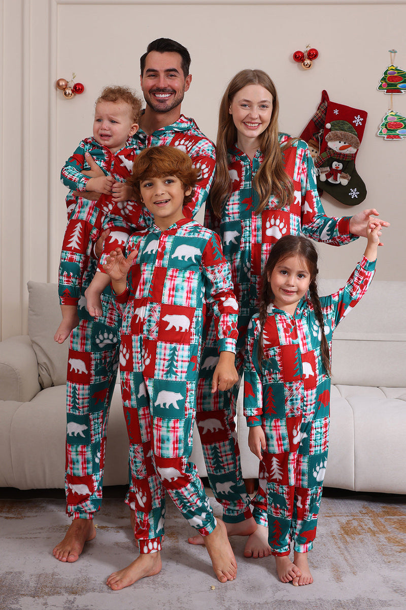 Load image into Gallery viewer, Red and Green Colorblock Christmas Hooded Family Pajama Set