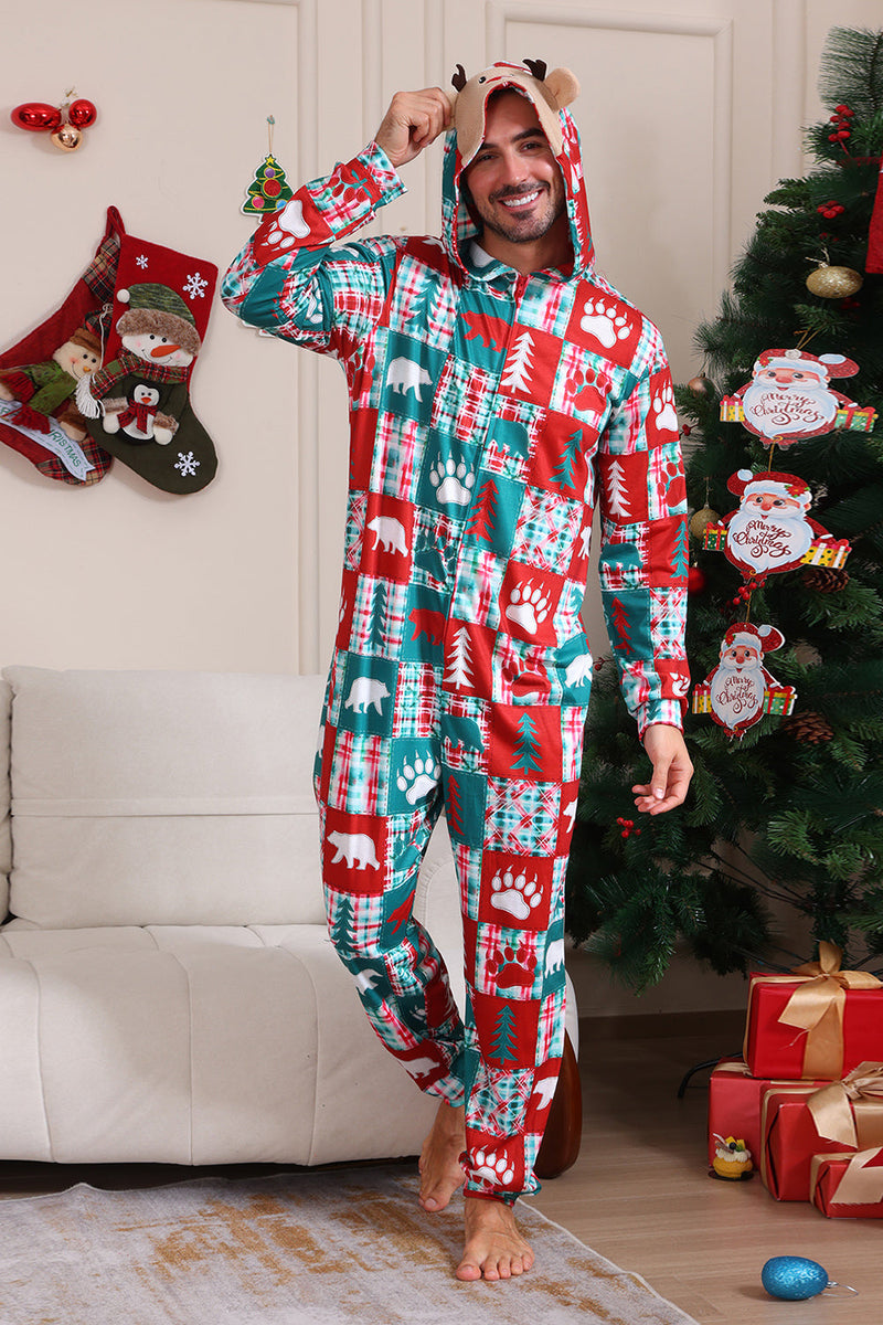 Load image into Gallery viewer, Red and Green Colorblock Christmas Hooded Family Pajama Set