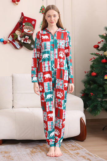 Red and Green Colorblock Christmas Hooded Family Pajama Set