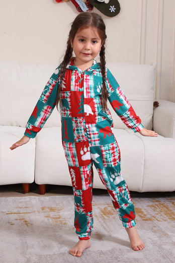 Red and Green Colorblock Christmas Hooded Family Pajama Set