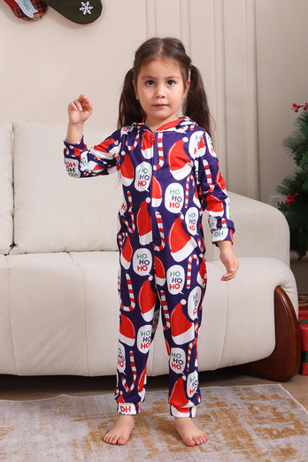 Dark Blue Pajama Set Red Hat Print Family Pajama Set