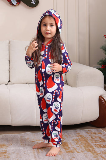 Dark Blue Pajama Set Red Hat Print Family Pajama Set