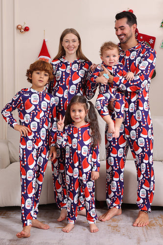 Dark Blue Pajama Set Red Hat Print Family Pajama Set