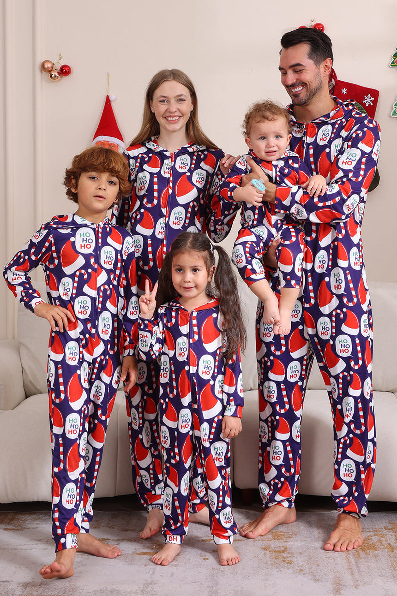 Load image into Gallery viewer, Dark Blue Pajama Set Red Hat Print Family Pajama Set