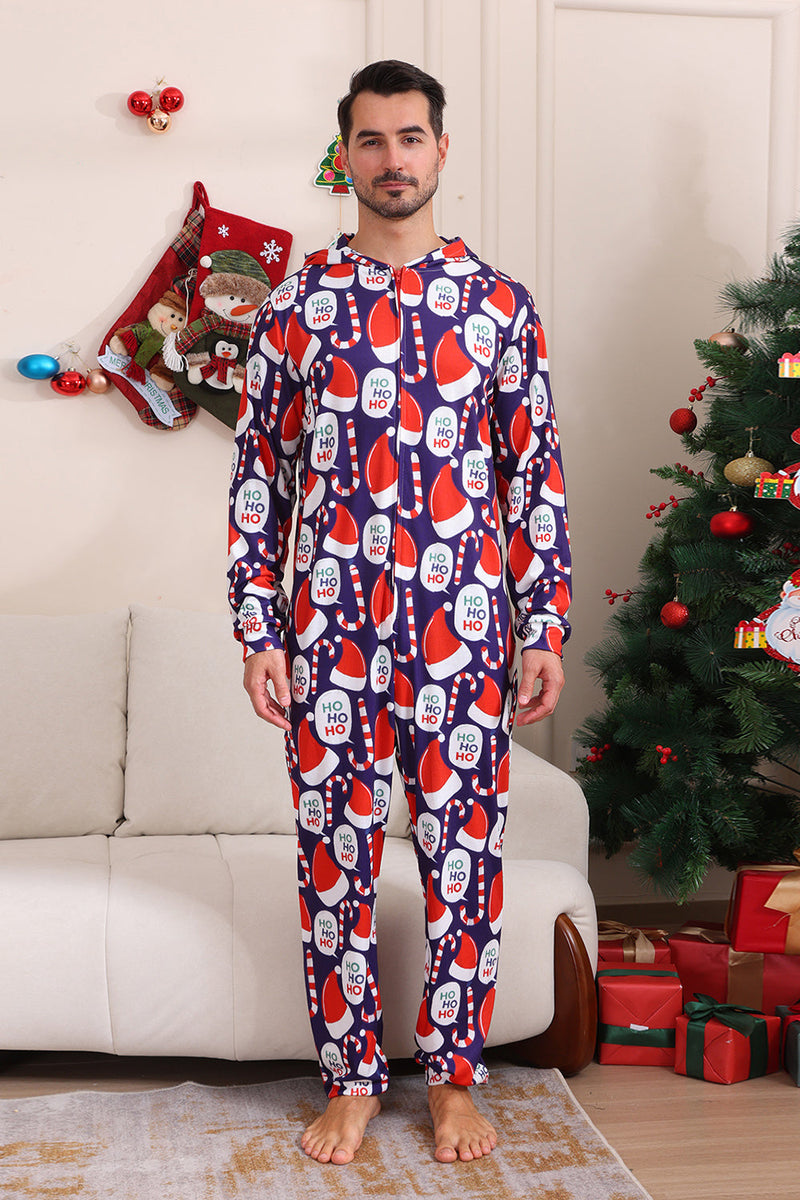 Load image into Gallery viewer, Dark Blue Pajama Set Red Hat Print Family Pajama Set