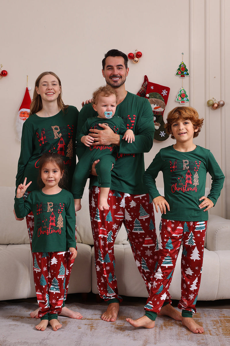 Load image into Gallery viewer, Dark Green Merry Christmas Family Pajama Set