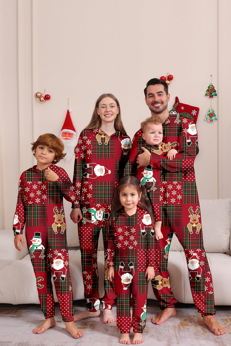 Load image into Gallery viewer, Burgundy Plaid Hooded Snowman Christmas Family Pajamas