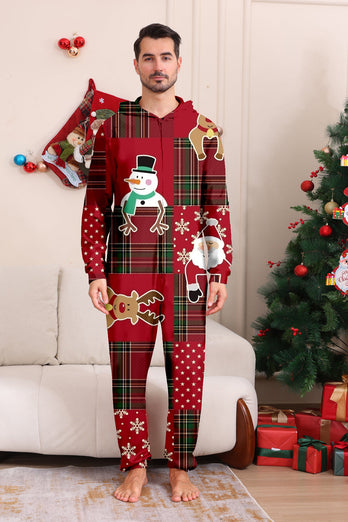 Burgundy Plaid Hooded Snowman Christmas Family Pajamas