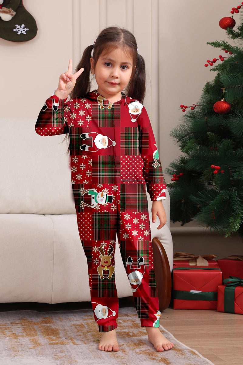 Load image into Gallery viewer, Burgundy Plaid Hooded Snowman Christmas Family Pajamas