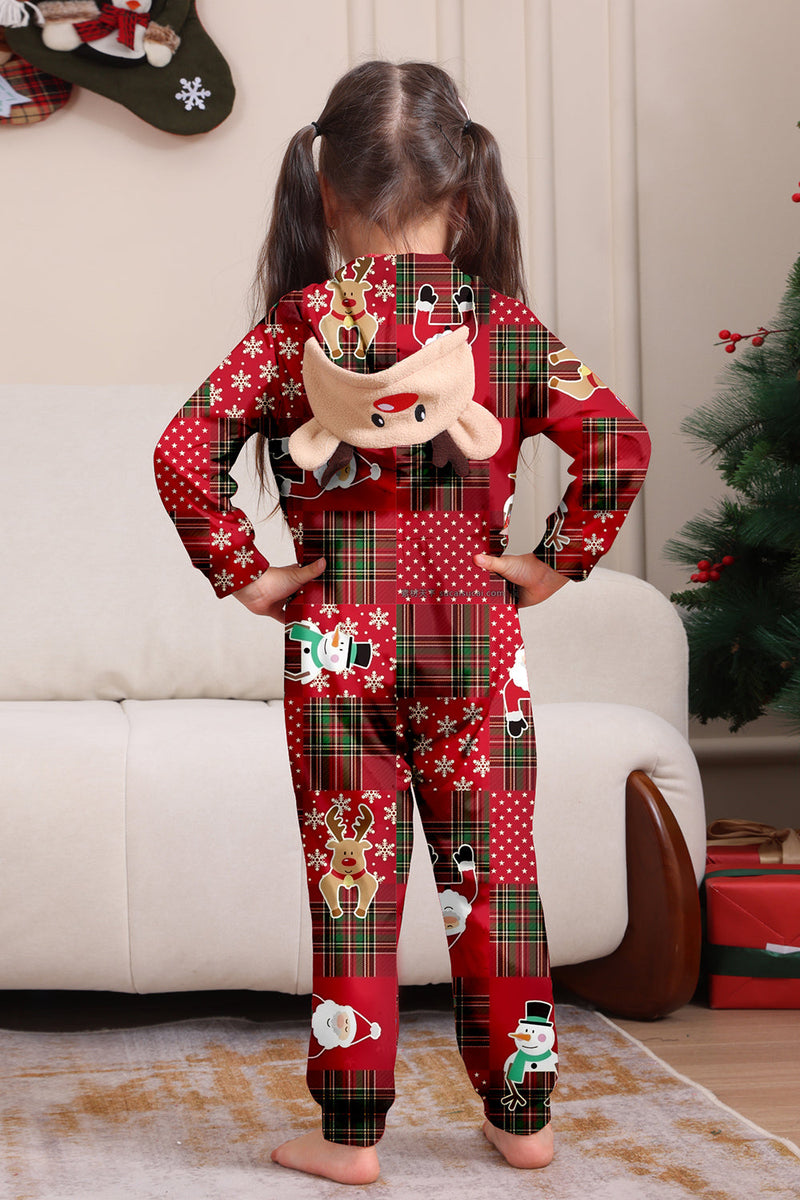 Load image into Gallery viewer, Burgundy Plaid Hooded Snowman Christmas Family Pajamas