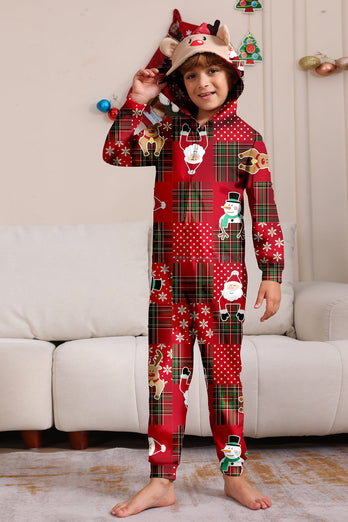 Burgundy Plaid Hooded Snowman Christmas Family Pajamas