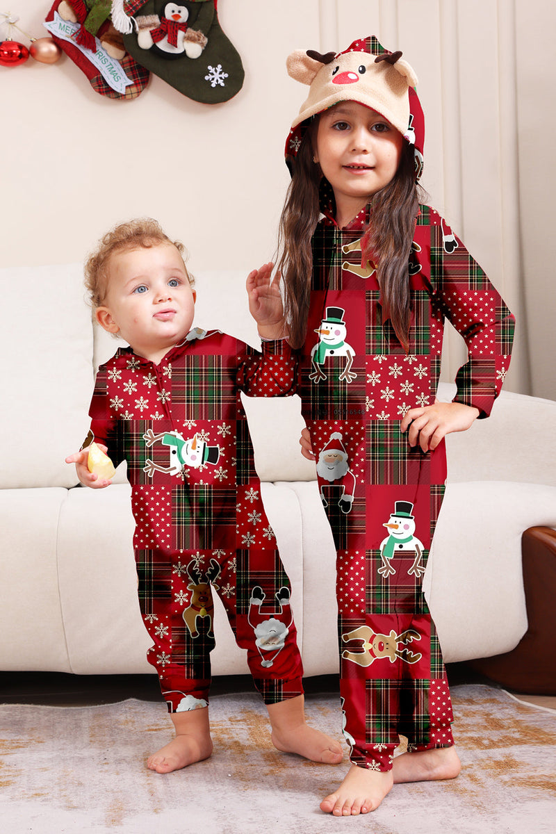 Load image into Gallery viewer, Burgundy Plaid Hooded Snowman Christmas Family Pajamas