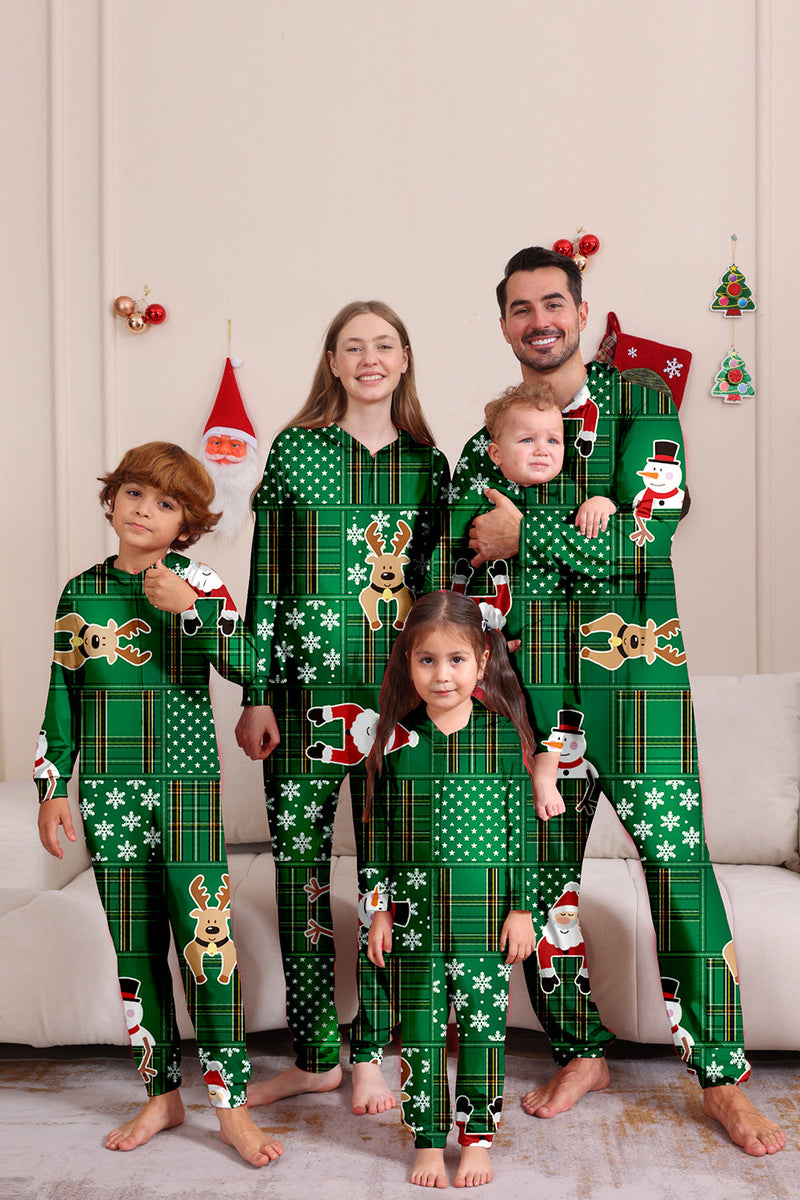 Load image into Gallery viewer, Green Snowflake Plaid Family Pajamas with Reindeer Hood