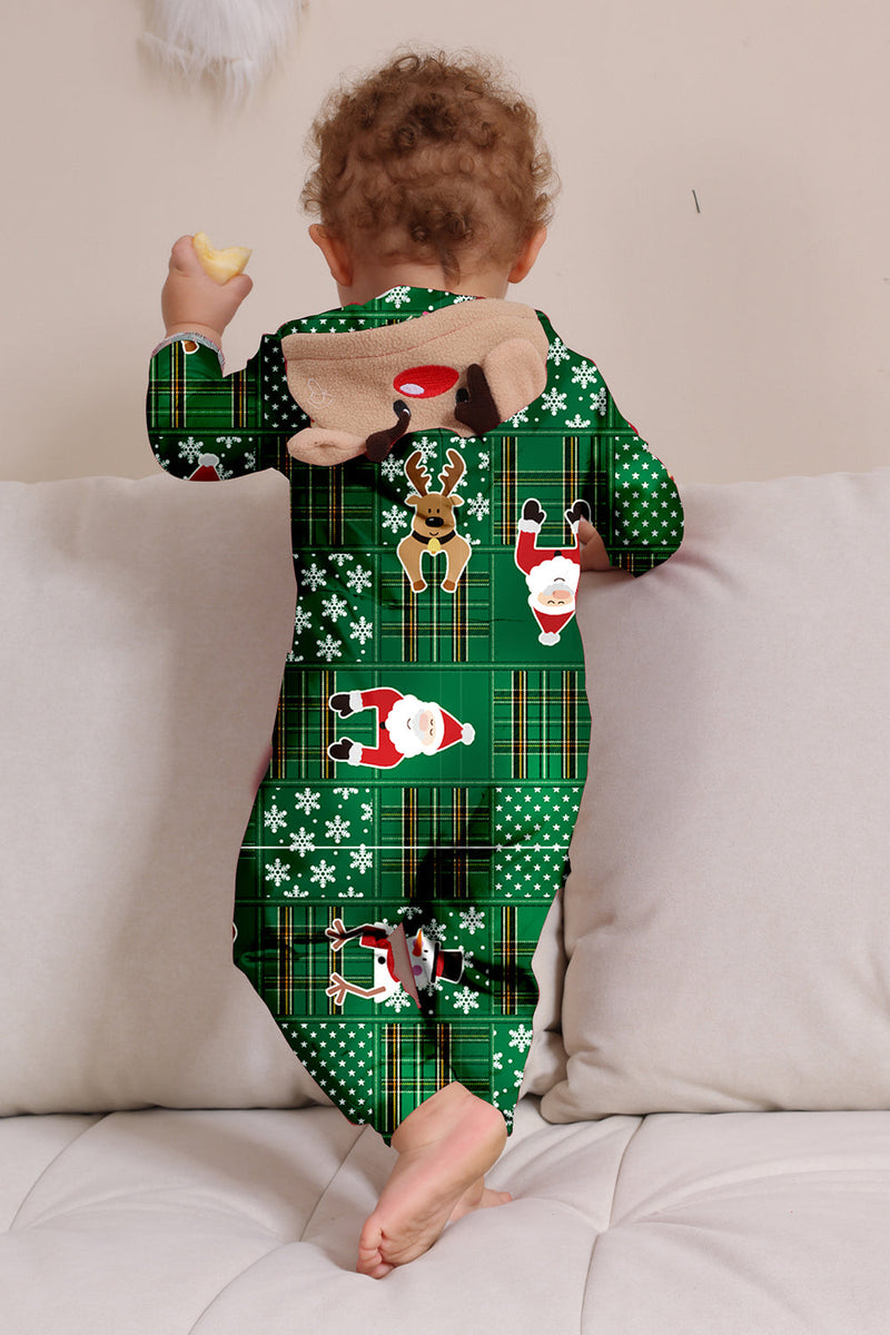 Load image into Gallery viewer, Green Snowflake Plaid Family Pajamas with Reindeer Hood