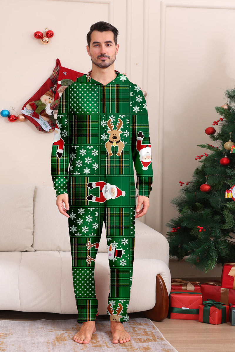 Load image into Gallery viewer, Green Snowflake Plaid Family Pajamas with Reindeer Hood