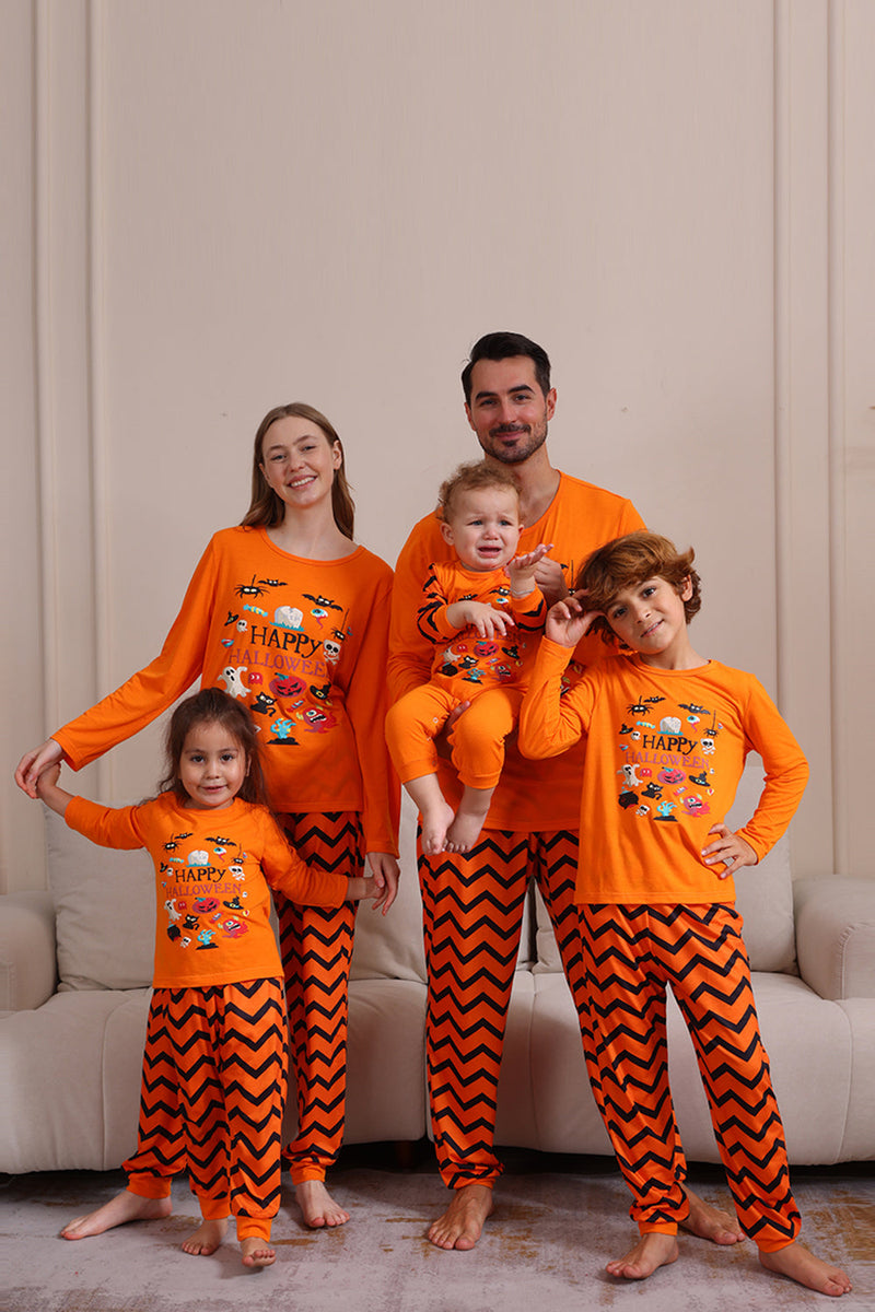 Load image into Gallery viewer, Orange Striped Halloween Family Pajamas