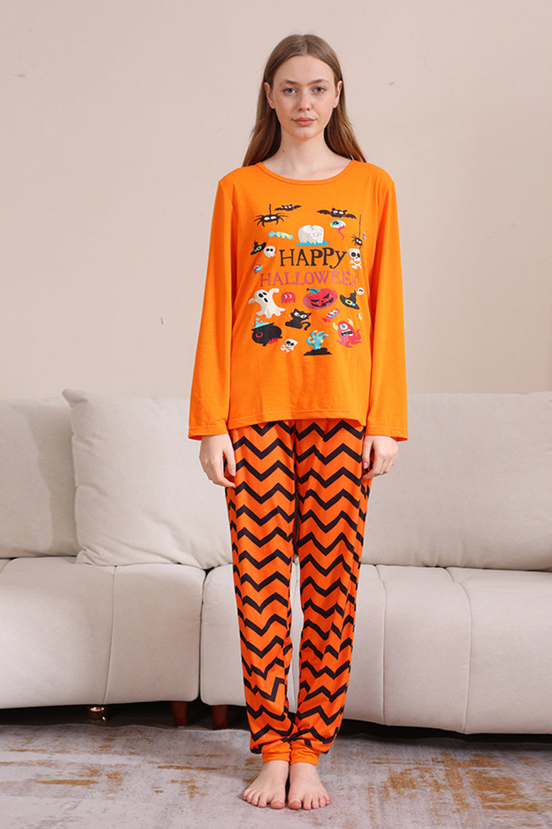 Load image into Gallery viewer, Orange Striped Halloween Family Pajamas