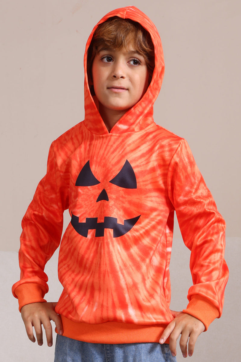 Load image into Gallery viewer, Orange Halloween Family Suit Long Sleeve Hooded Sweatshirt