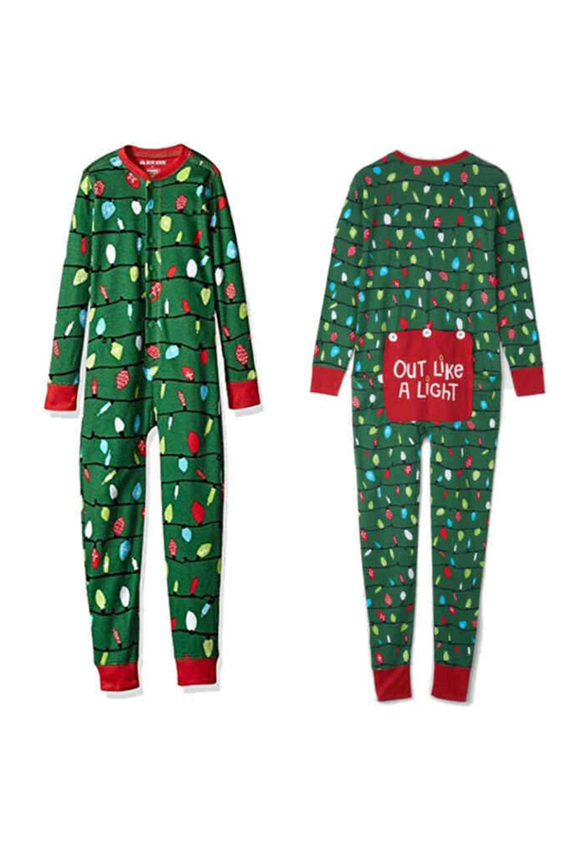 Load image into Gallery viewer, Dark Green Colorful Lights Printed Christmas One Piece Family Pajama