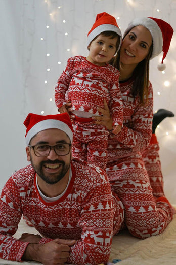 Red Christmas Pattern Printed Family Matching Pajama Sets