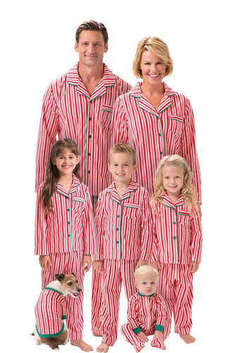 Red Stripes Printed Notched Lapel Family Pajama Sets