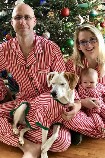 Red Stripes Printed Notched Lapel Family Pajama Sets