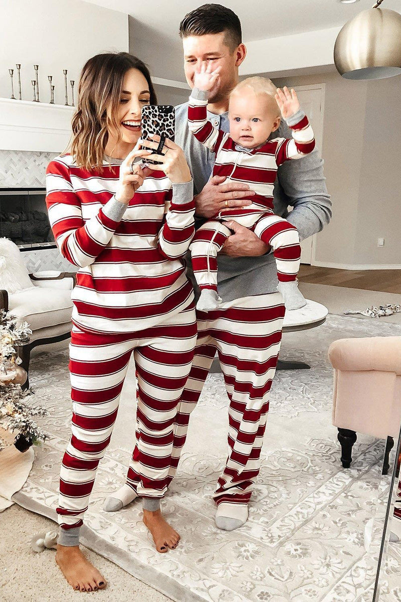 Load image into Gallery viewer, Red and White Stripes Long Sleeves Family Pajama Sets